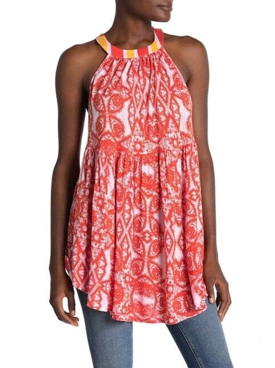 Free People Dresses & Skirts - Free People Coral Pink Patterned Circle Skater Tank